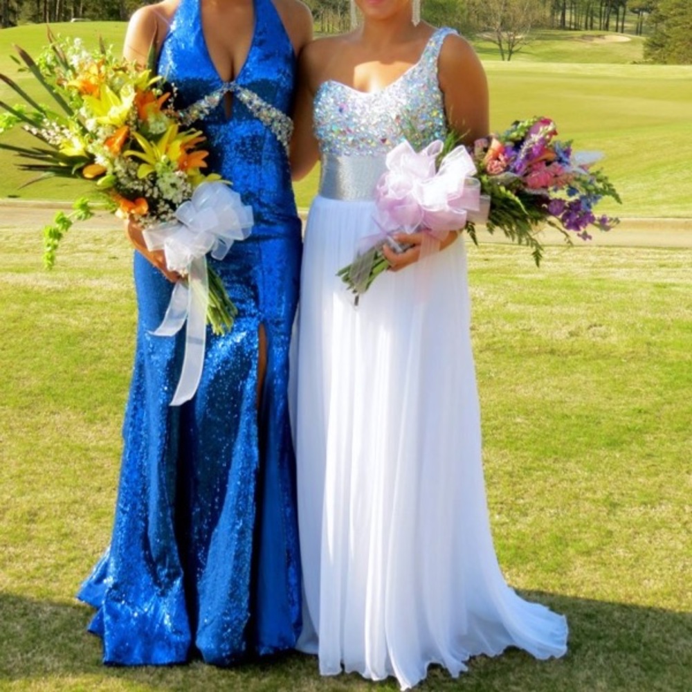 Sequins royal blue prom dress