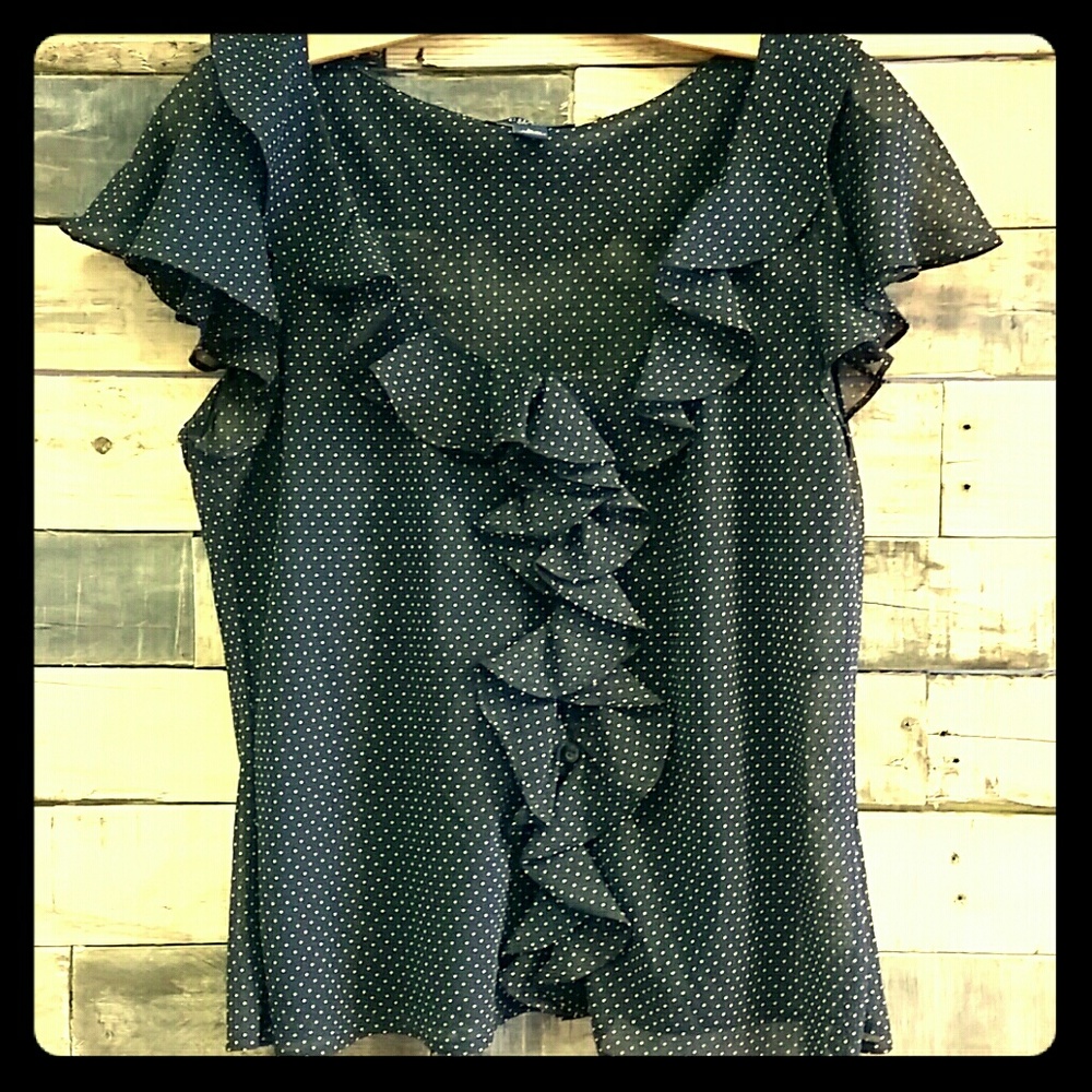 Chaps cap sleeve polka dot top