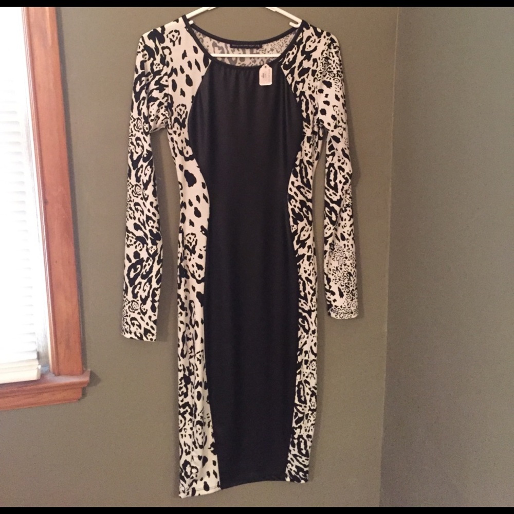 Animal print/faux leather midi dress