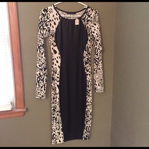 Animal print/faux leather midi dress