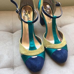 Anthropologie Seychelles T-Strap Heels in Blue