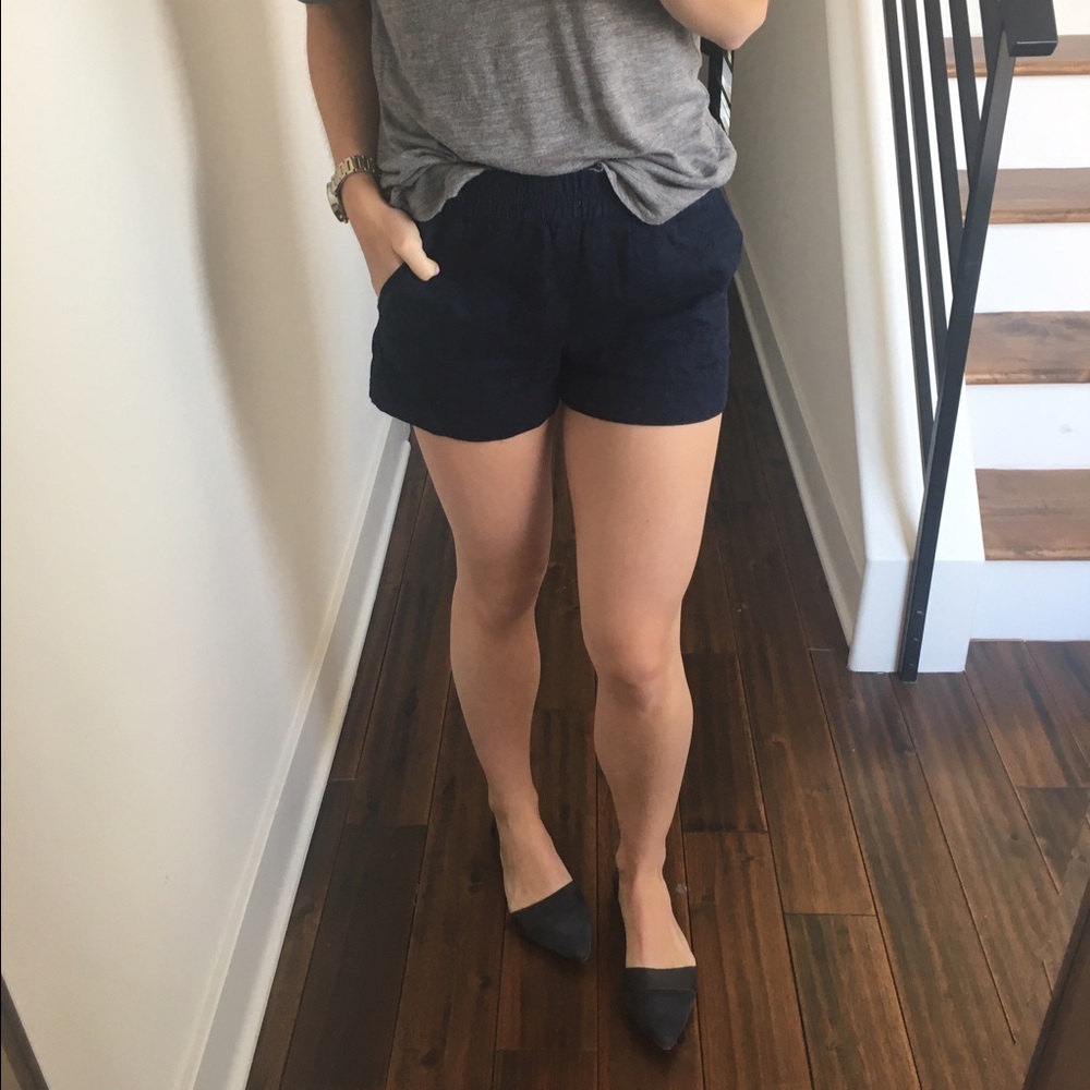 High wasted elastic blue shorts