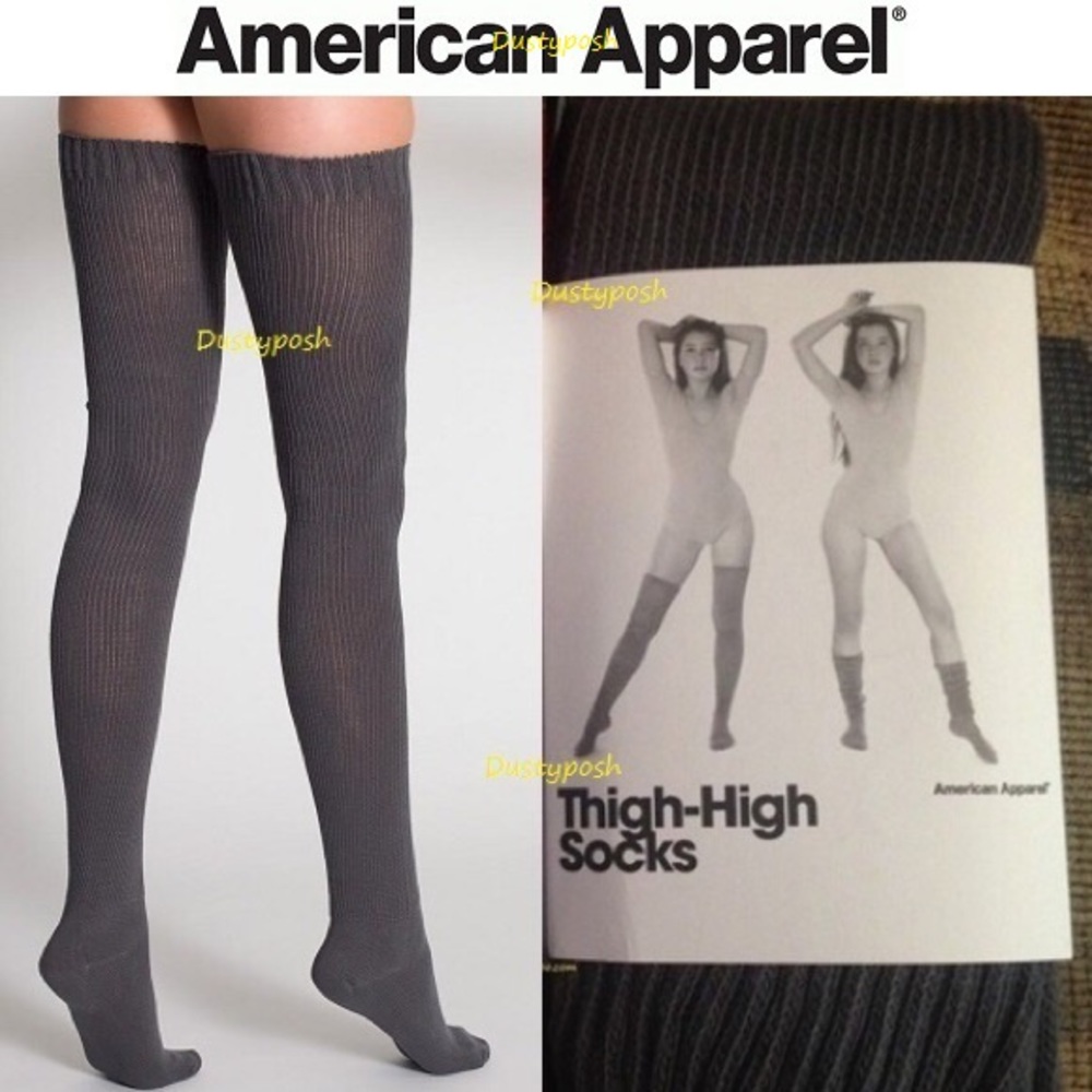 American Apparel Long Thigh High Socks Grey Over Knee Vintage Y2K Cozy Warm Gift