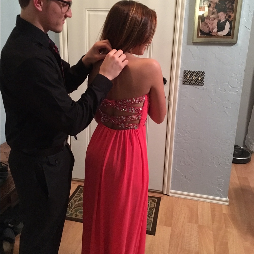 Long prom dress strappy back
