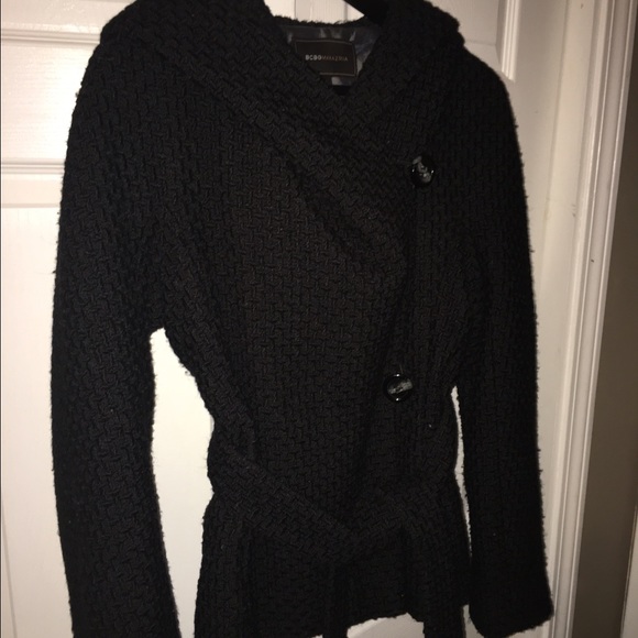 BCBGmaxazria Wrap Wool Coat with Oversized Hood - Picture 3 of 3