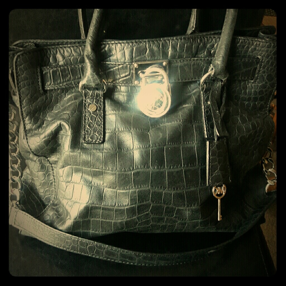 Large Michael Kors Hamilton Bag black with silver
