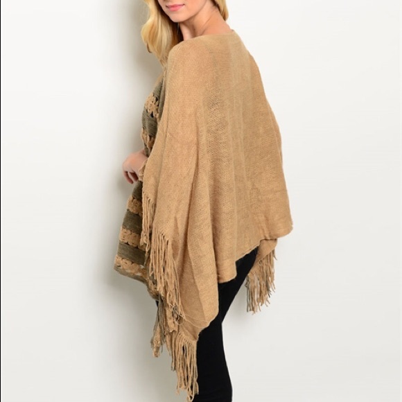 Striped Crochet Front Poncho - Picture 2 of 2