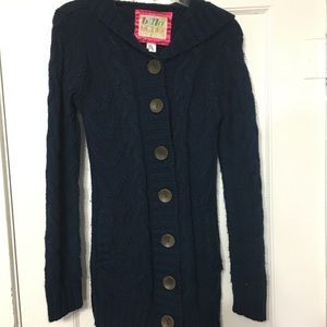 Navy blue cable knit tunic sweater