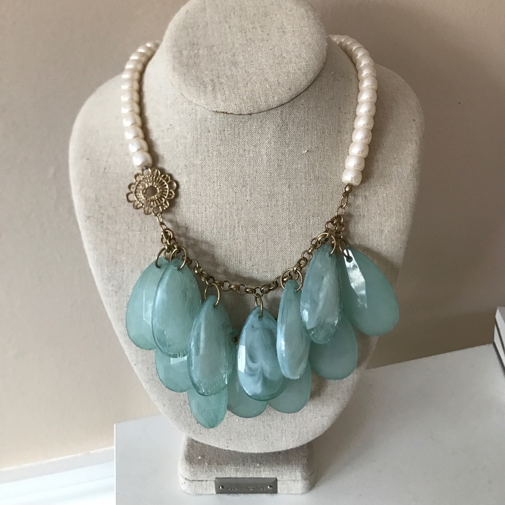 Turquoise and pearl statement necklace