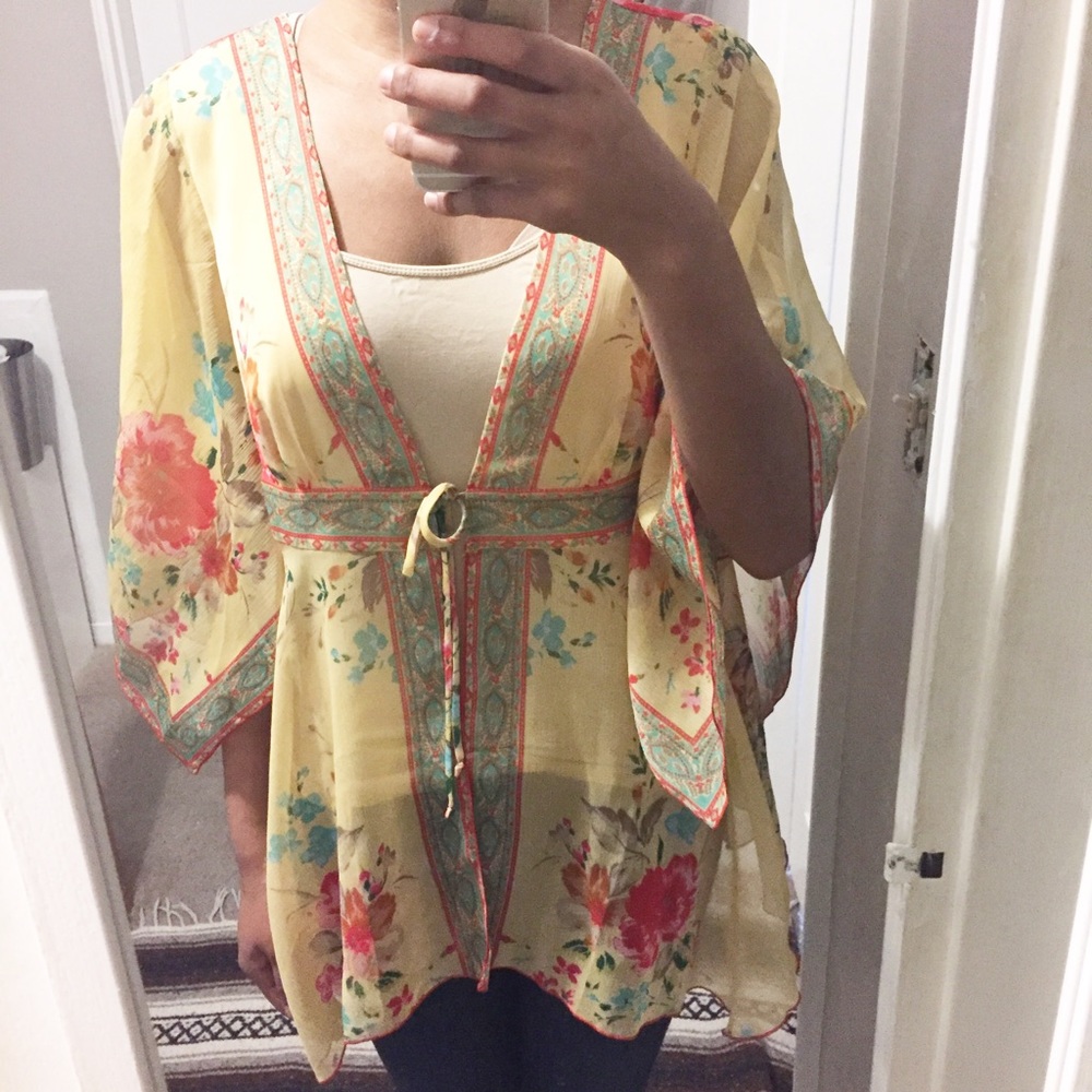 🎉HP2/7/17 NWT Yellow Coldwater Creek Sheer Kimono - Picture 5 of 5