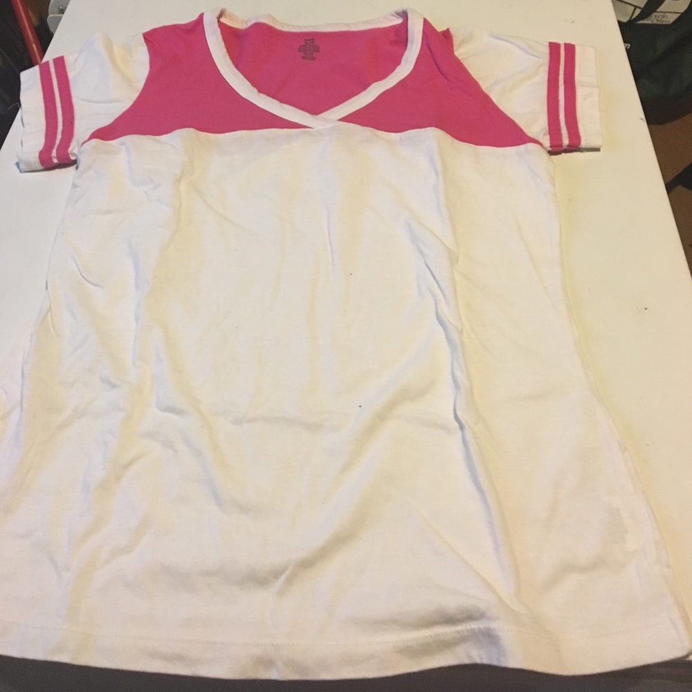 White and pink baseball tee