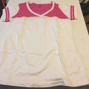 White and pink baseball tee