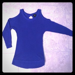 Gorgeous cold shoulder blue Nicole sweater