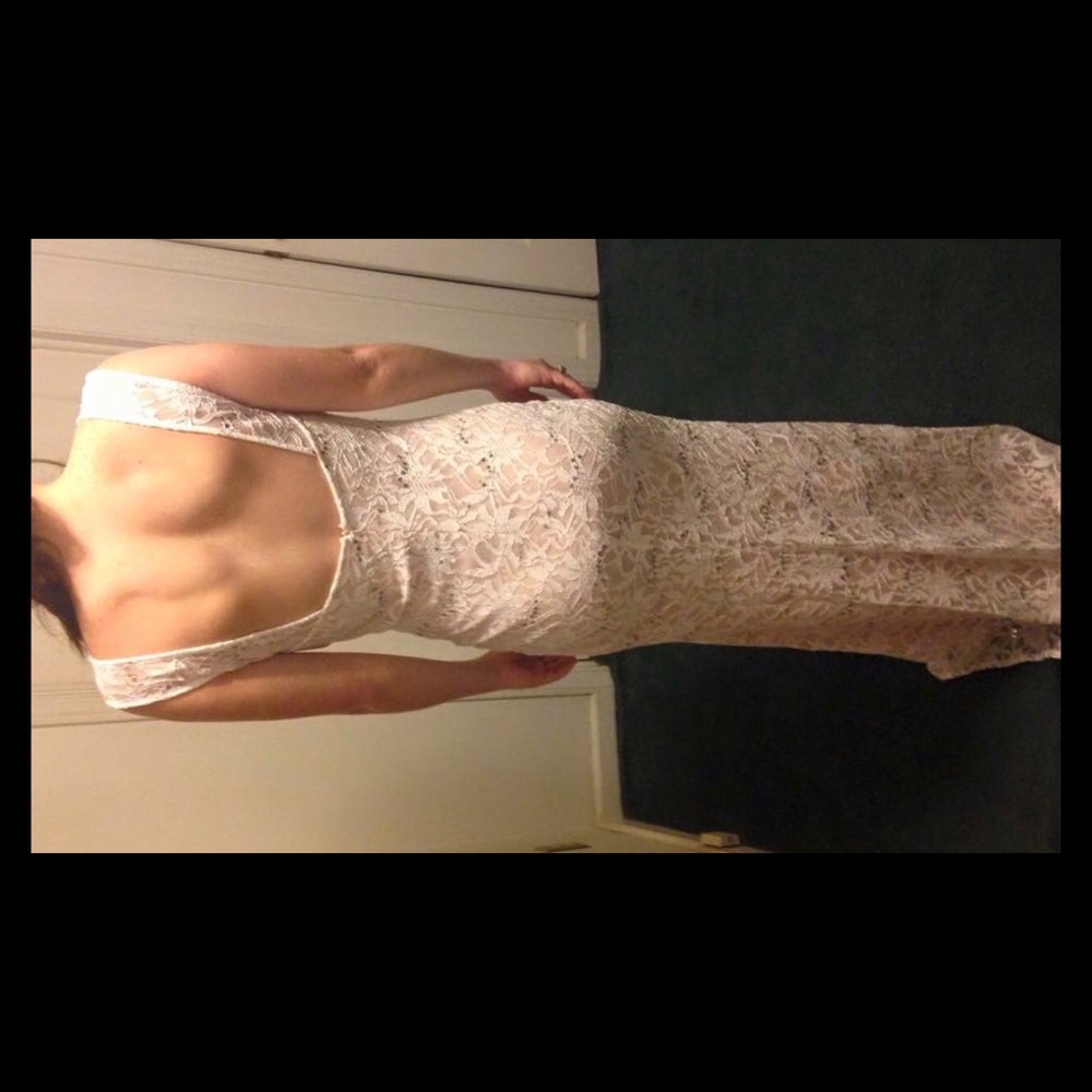 White and Tan Prom Dress