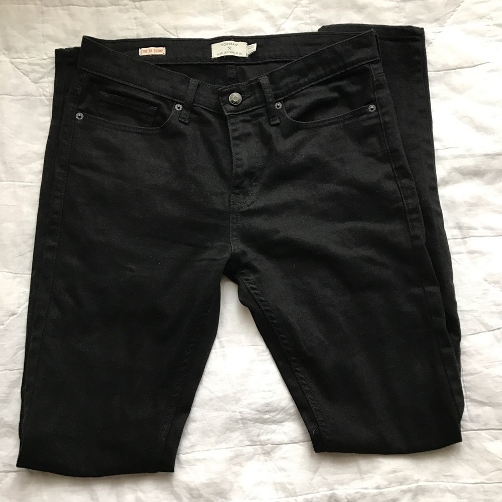 topman black stretch skinny jeans .