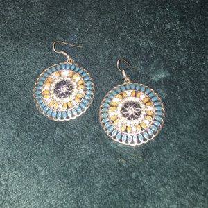 Silver Orange & Teal Dangly Earrings