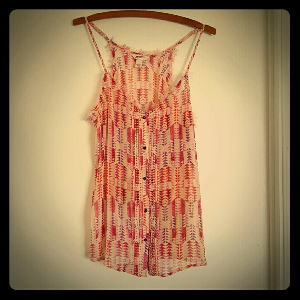 Flowy Aztec Pink Purple Cream Top Sheer