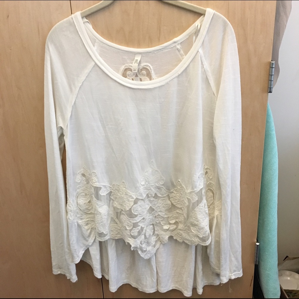 SOLD Free People White Lace Detail Long Sleeve