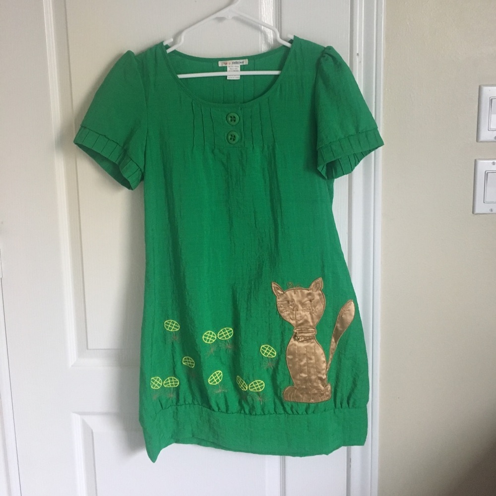Green Dress with cat Print