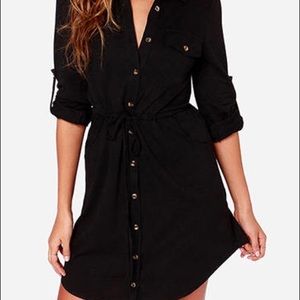Navy Paper Crane Button Up Dress