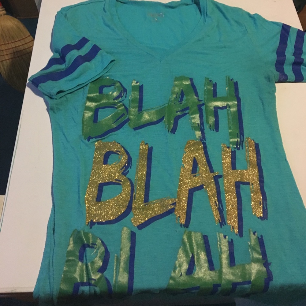 "Blah Blah Blah" blue and gold tee shirt