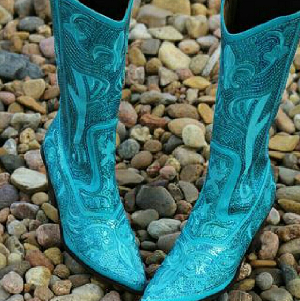 Helens Heart Sequin Boots Turquoise NEW - Picture 2 of 4