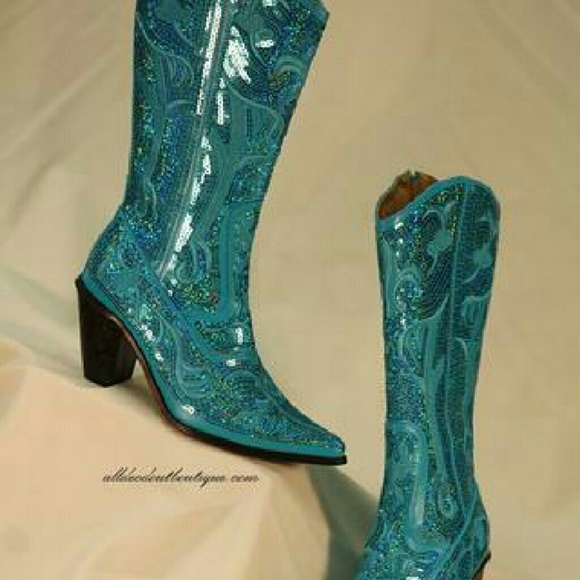 Helens Heart Sequin Boots Turquoise NEW - Picture 3 of 4