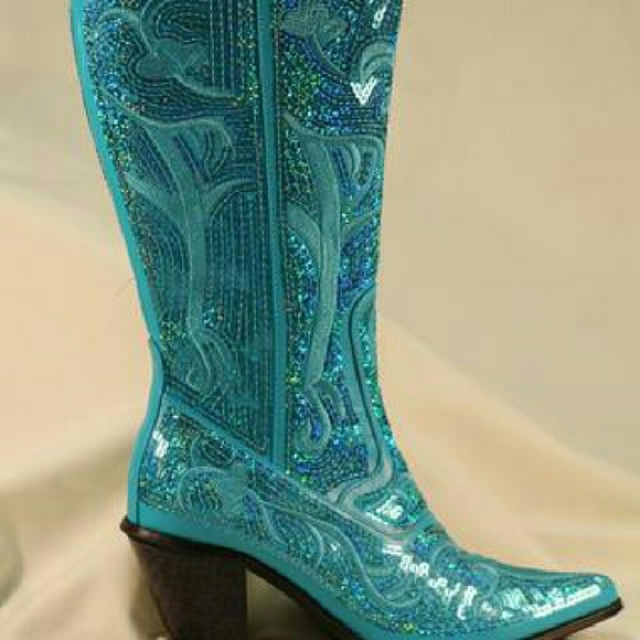 Helens Heart Sequin Boots Turquoise NEW - Picture 4 of 4