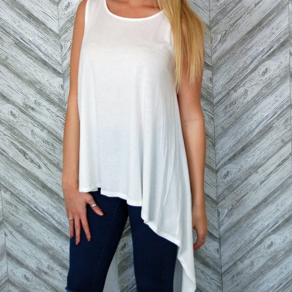 SALE! White hi-lo lace back tank - Picture 2 of 3