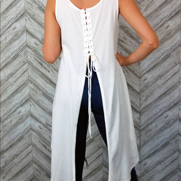 SALE! White hi-lo lace back tank - Picture 3 of 3