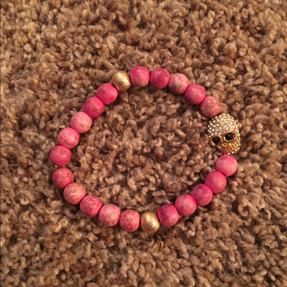 Handmade pink and gold skull bracelet