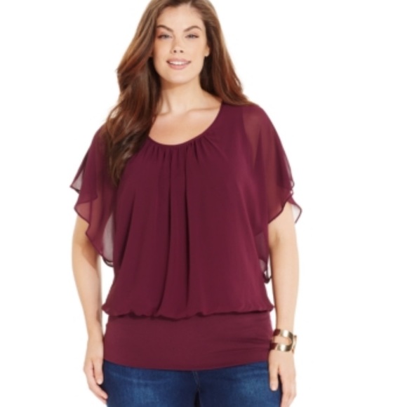 Plus Size Flutter-Sleeve Banded-Hem Top. B083 - Picture 6 of 6