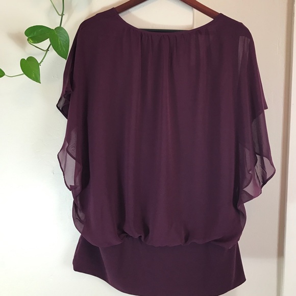 Plus Size Flutter-Sleeve Banded-Hem Top. B083 - Picture 2 of 6