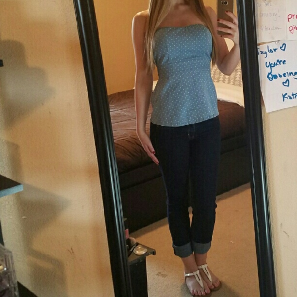 Blue Strapless top