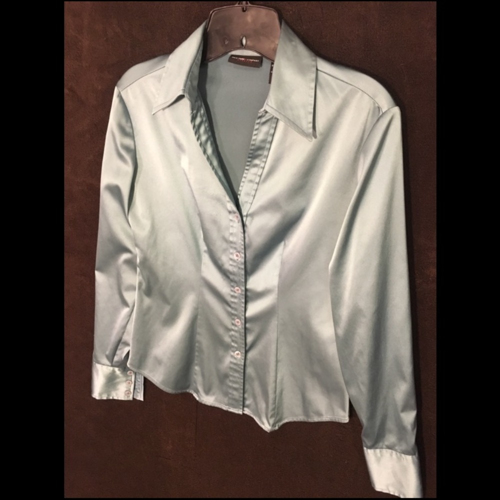 Satin Blue Button Down Blouse