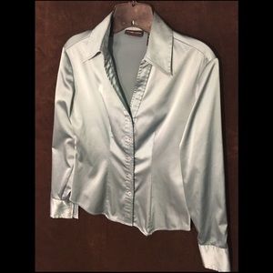 Satin Blue Button Down Blouse