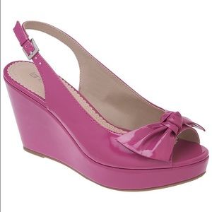 LANE BRYANT Pink Patent Peep Toe Sling Back Wedges