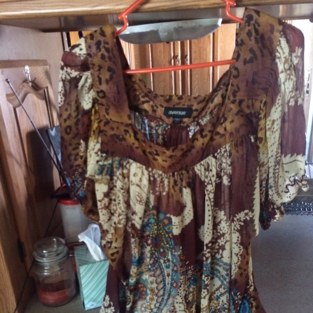 Multicolored but mostly brown sheer blouse