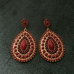 Gold & Maroon Dangly Earrings