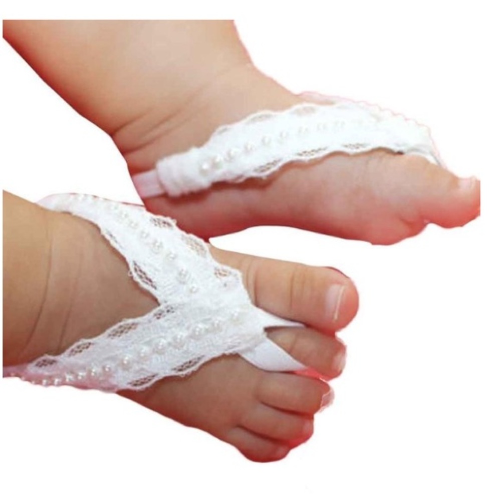 Baby girl lace pearl foot shoes barefoot sandals