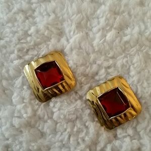 Faux Ruby Clip On Earrings