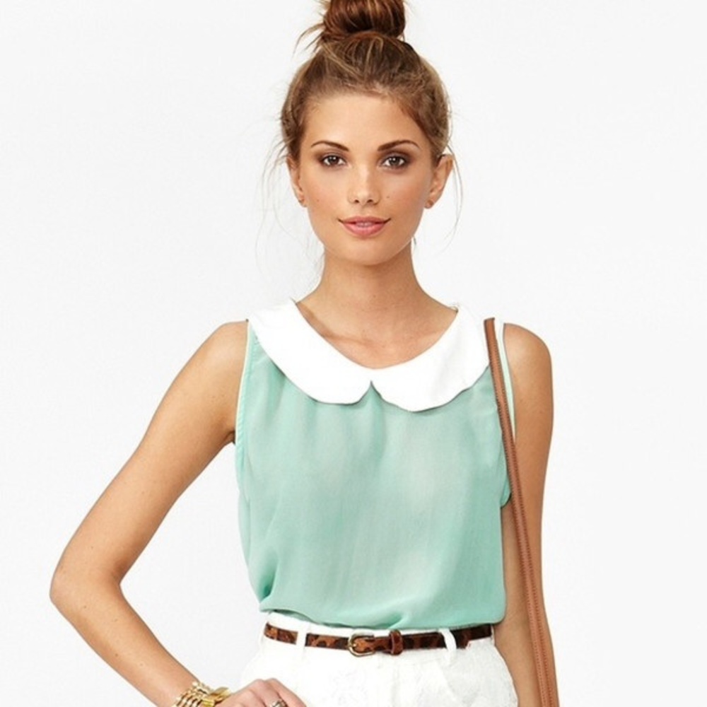 Anthropologie Mint Green Top w/ Peter Pan Collar