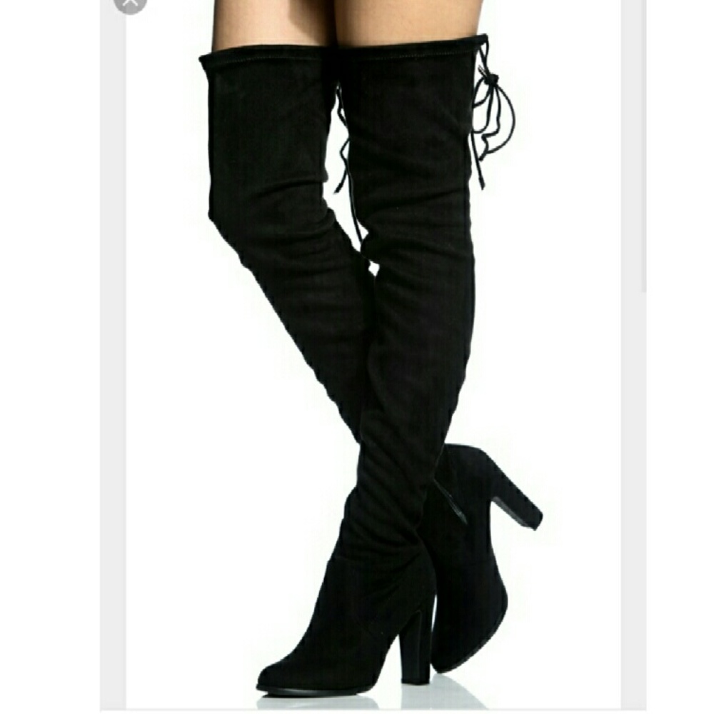 NWT Black Suede Thigh Boots