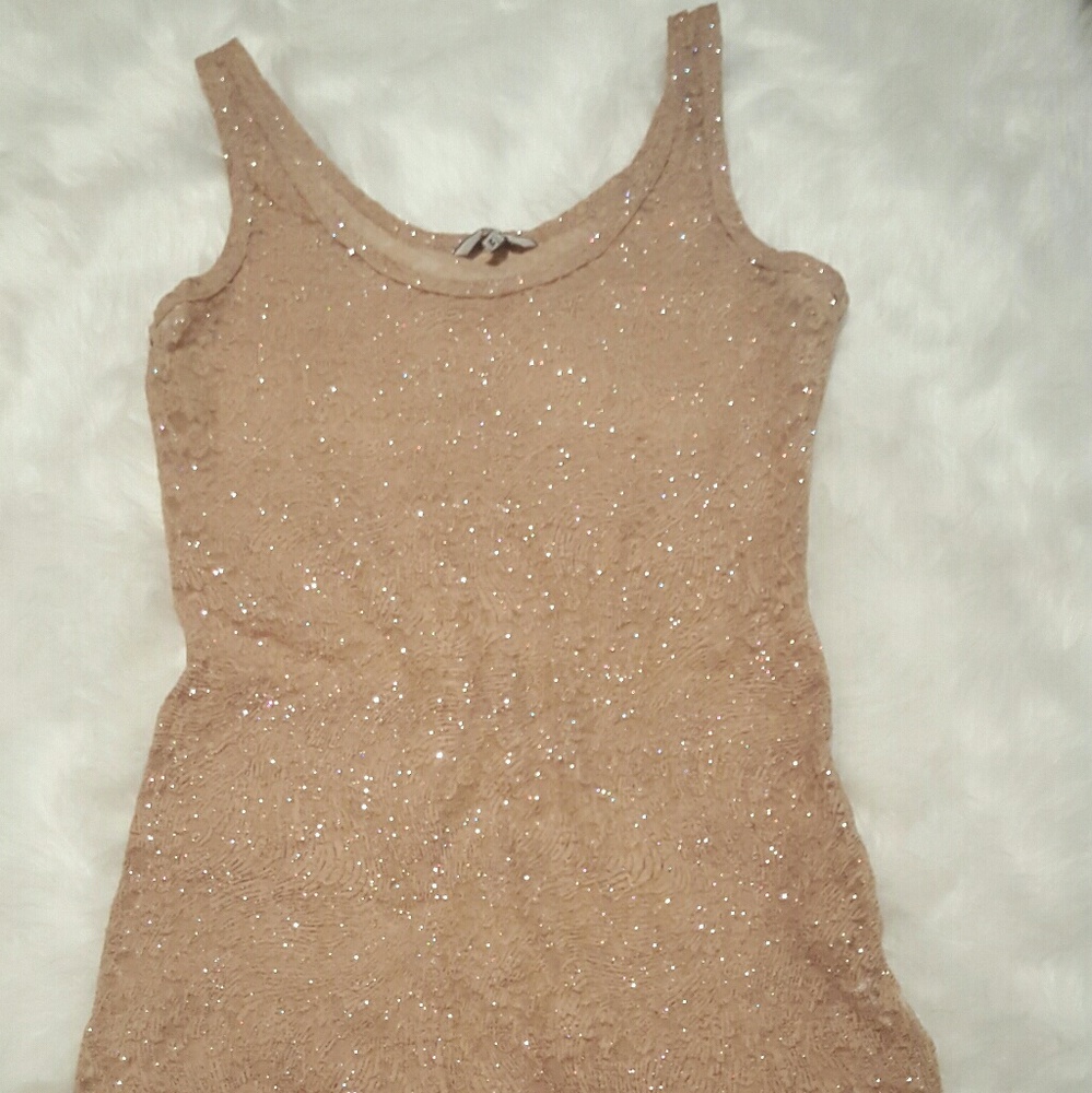 BKE lace see through sparkly tank top