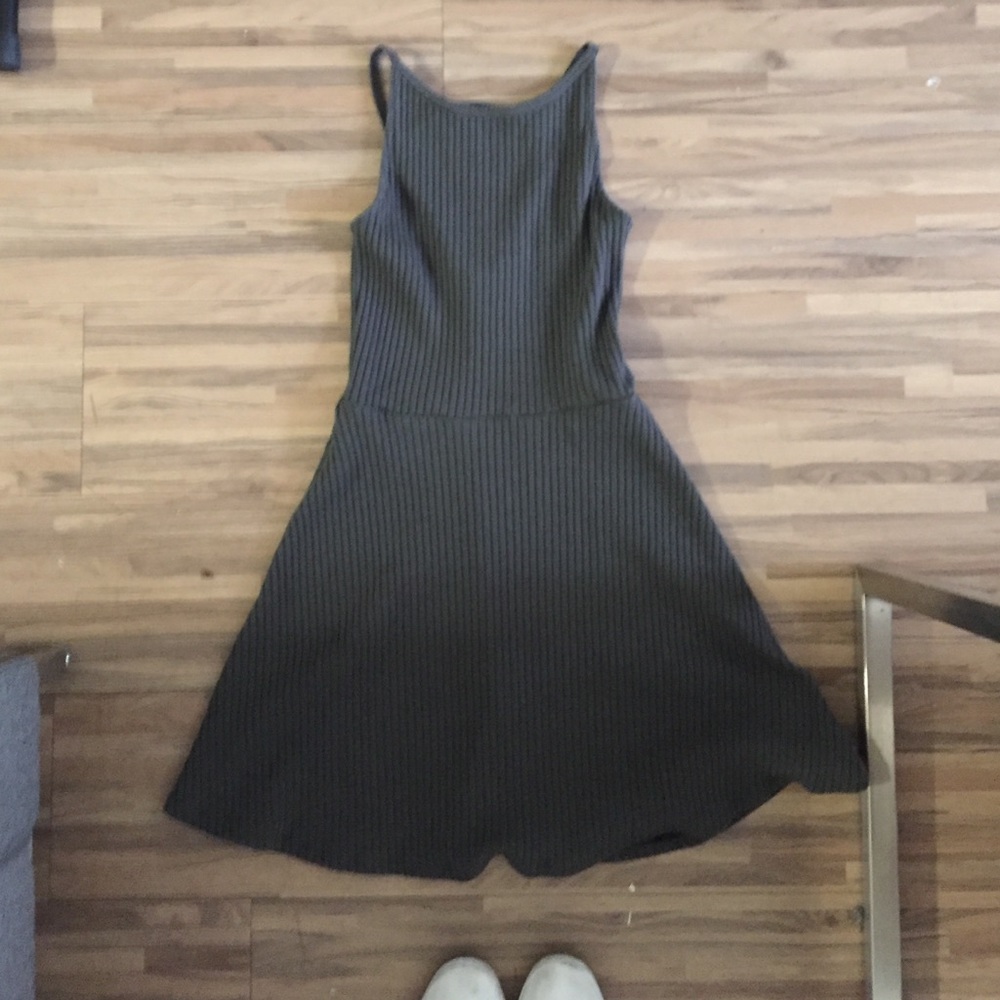 Topshop Olive Ribbed Skater Dress