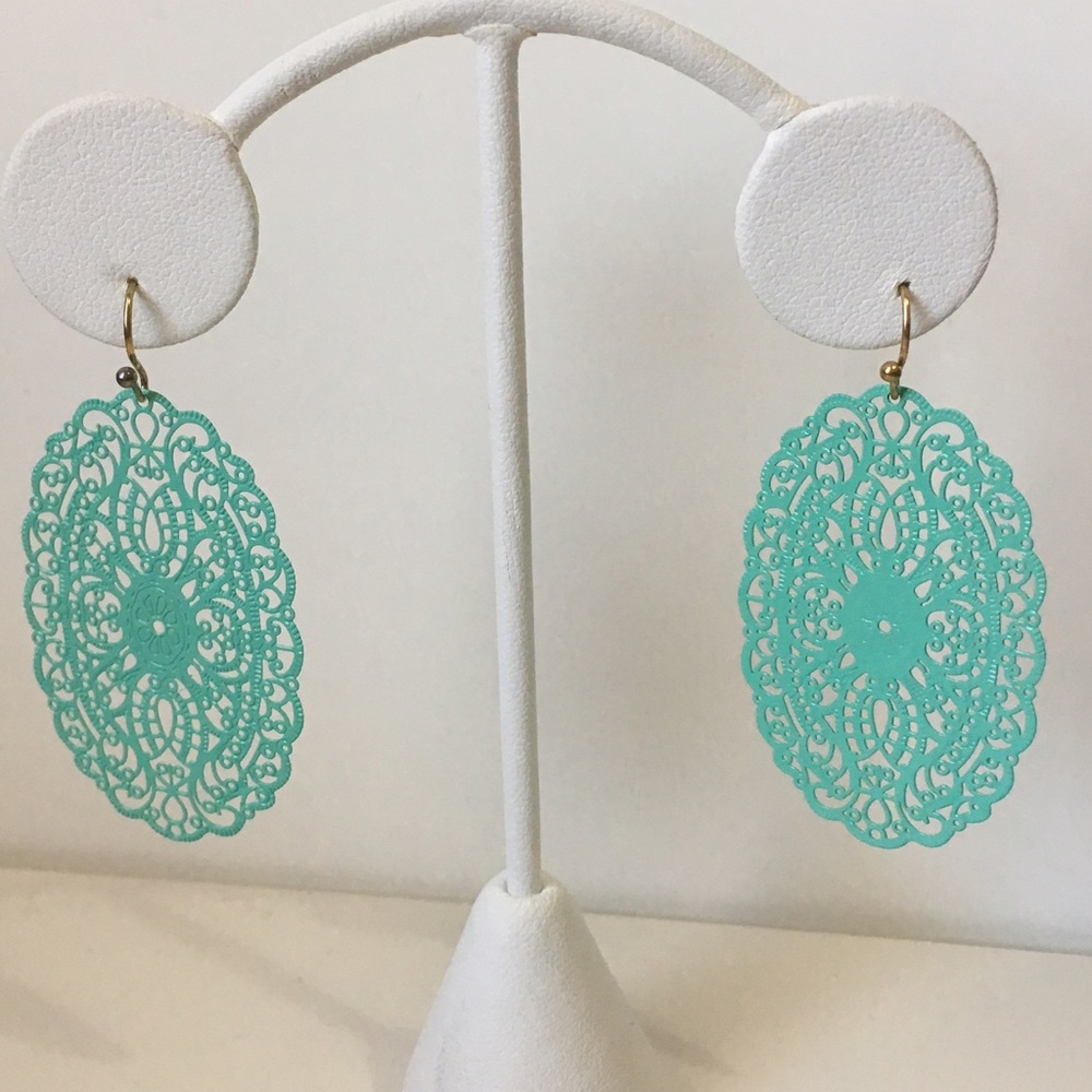 New Mint Green Lace Look Statement Earrings