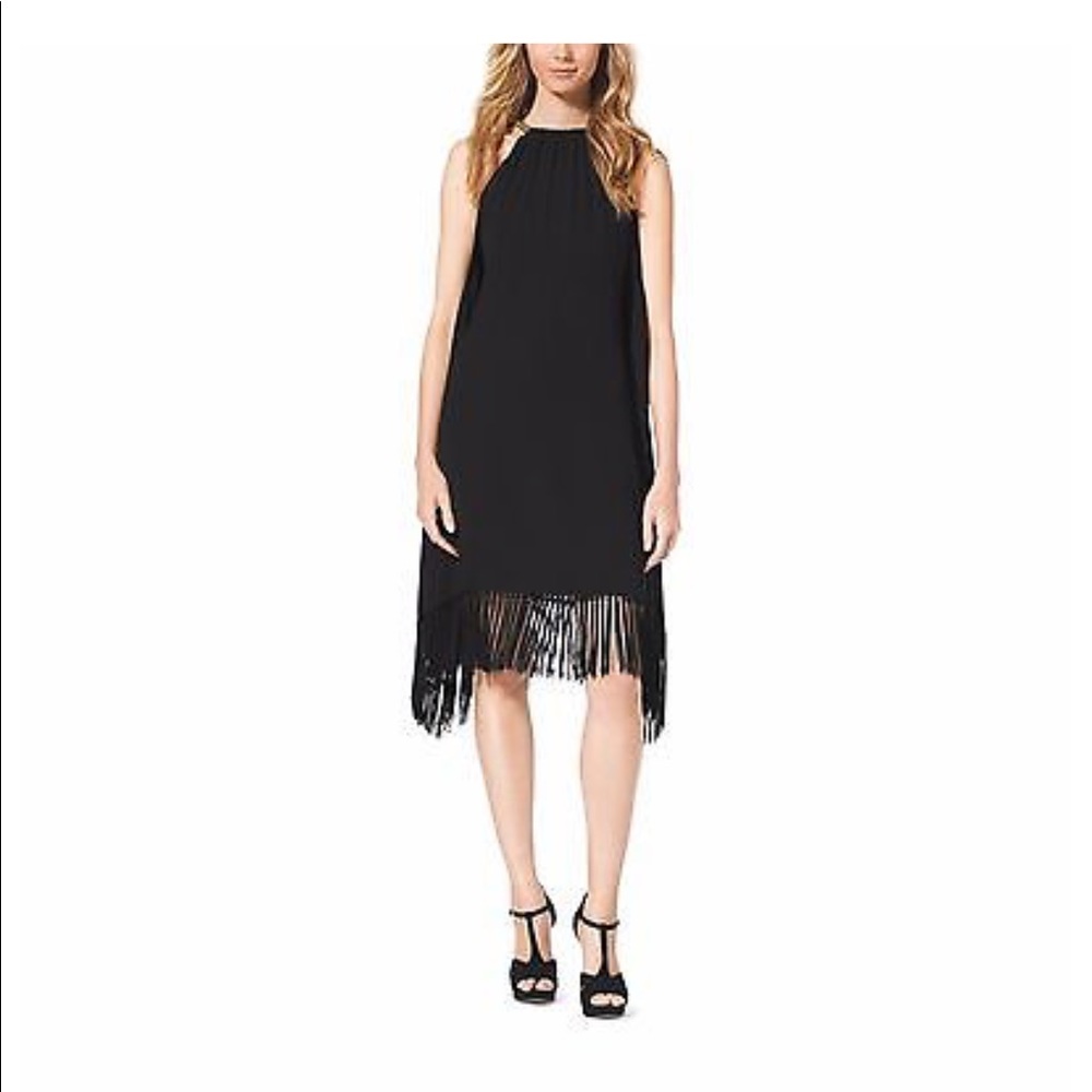 Michael Kors black fringe cocktail dress
