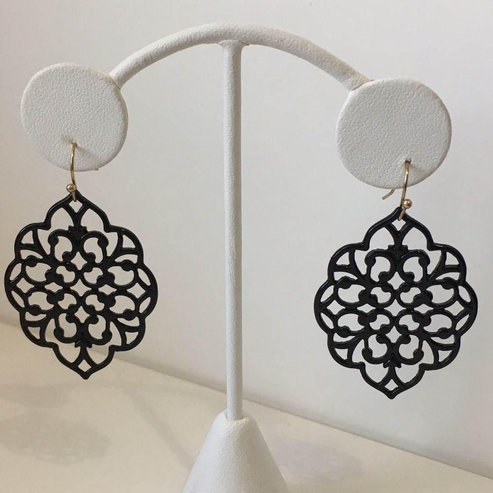 Black Filigree Earrings with Gold Hook