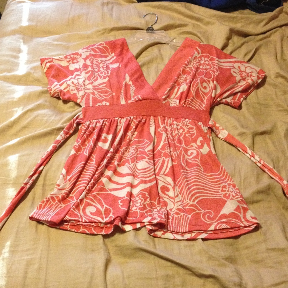 Coral floral print low cut top