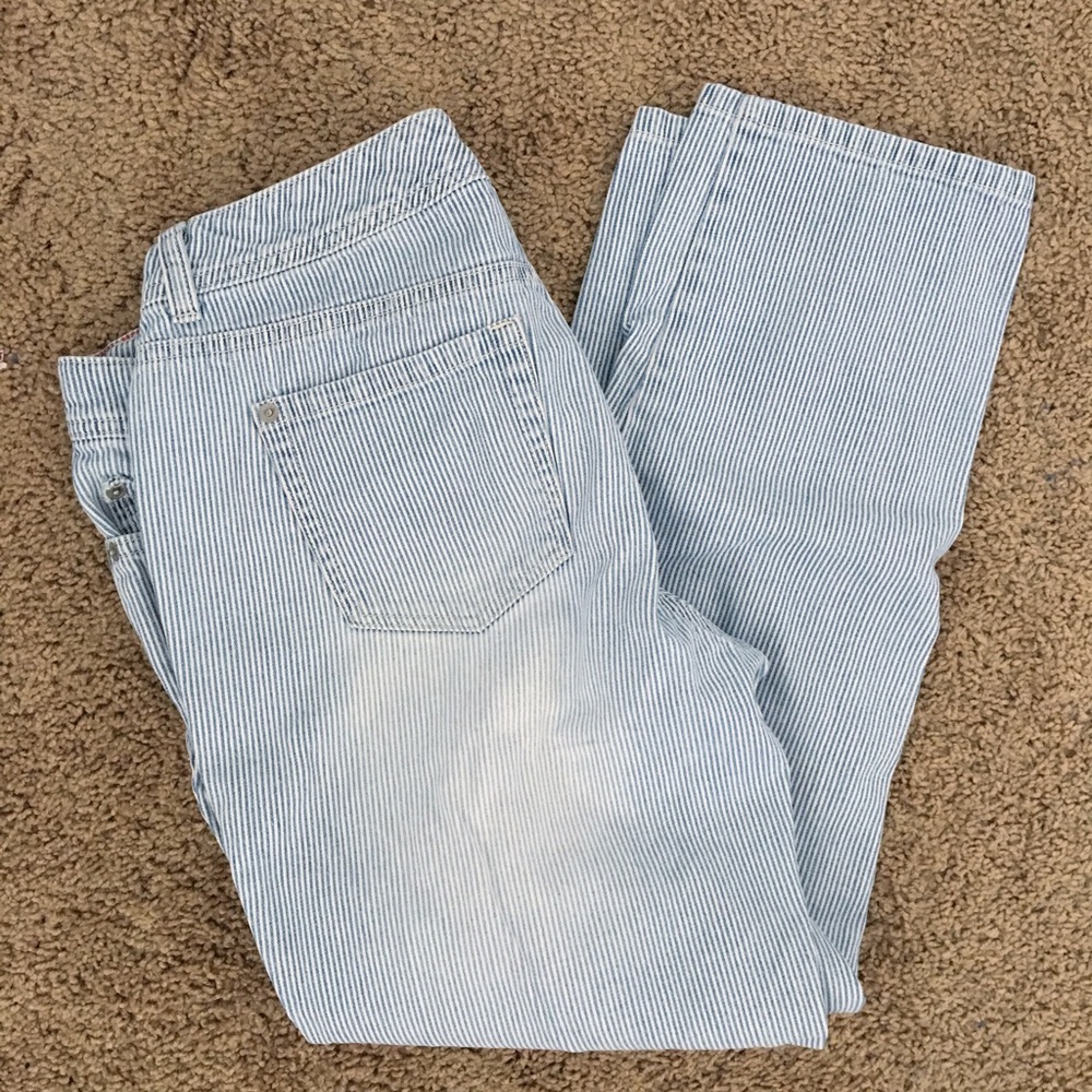 Blue Stripes Boyfriend Cropped Jeans